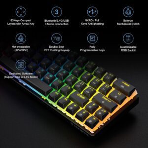 TEZARRE TK-63 Pro RGB WiRELESS MECHANiCAL GAMiNG KEYBOARD Bk