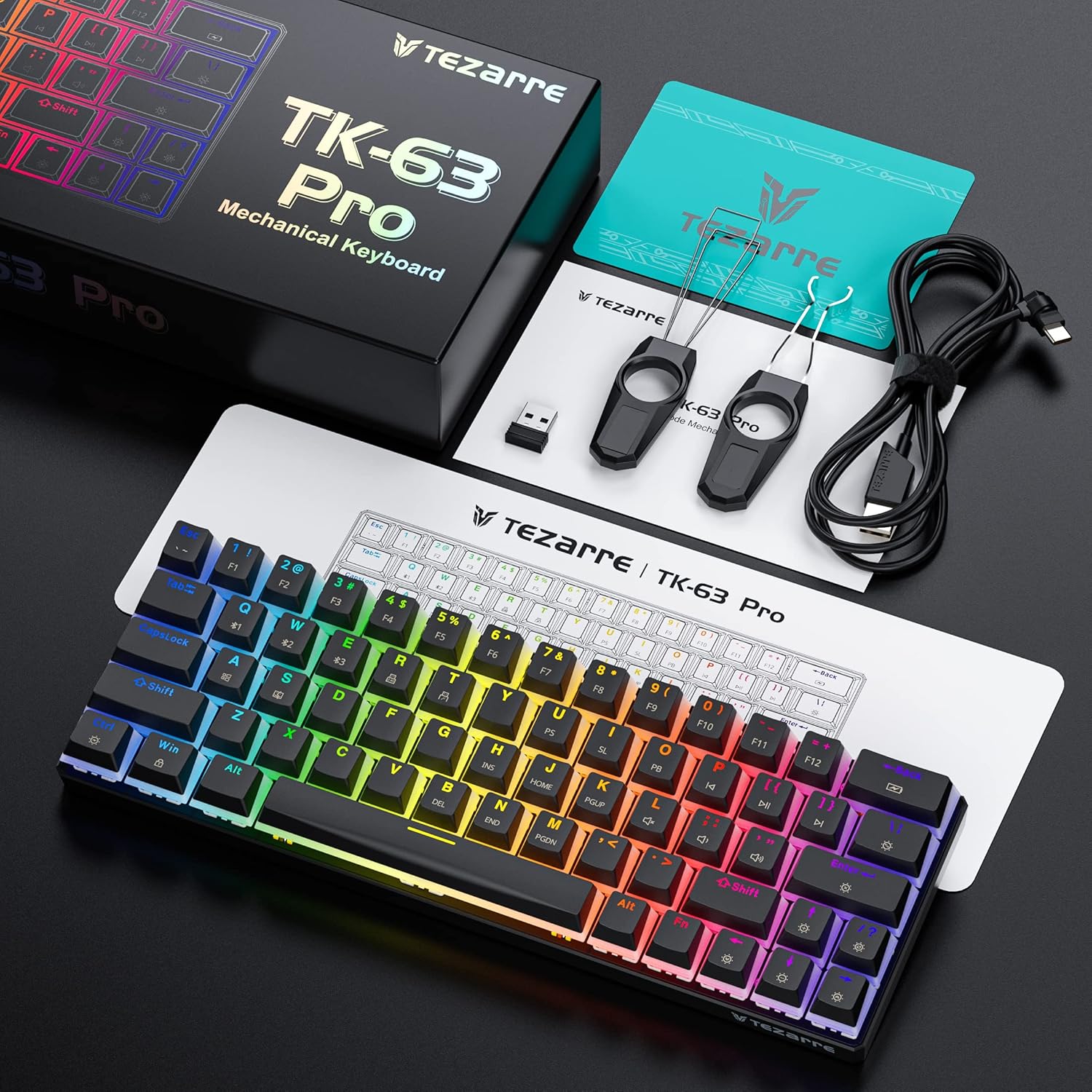 TEZARRE TK-63 Pro RGB WiRELESS MECHANiCAL GAMiNG KEYBOARD Bk