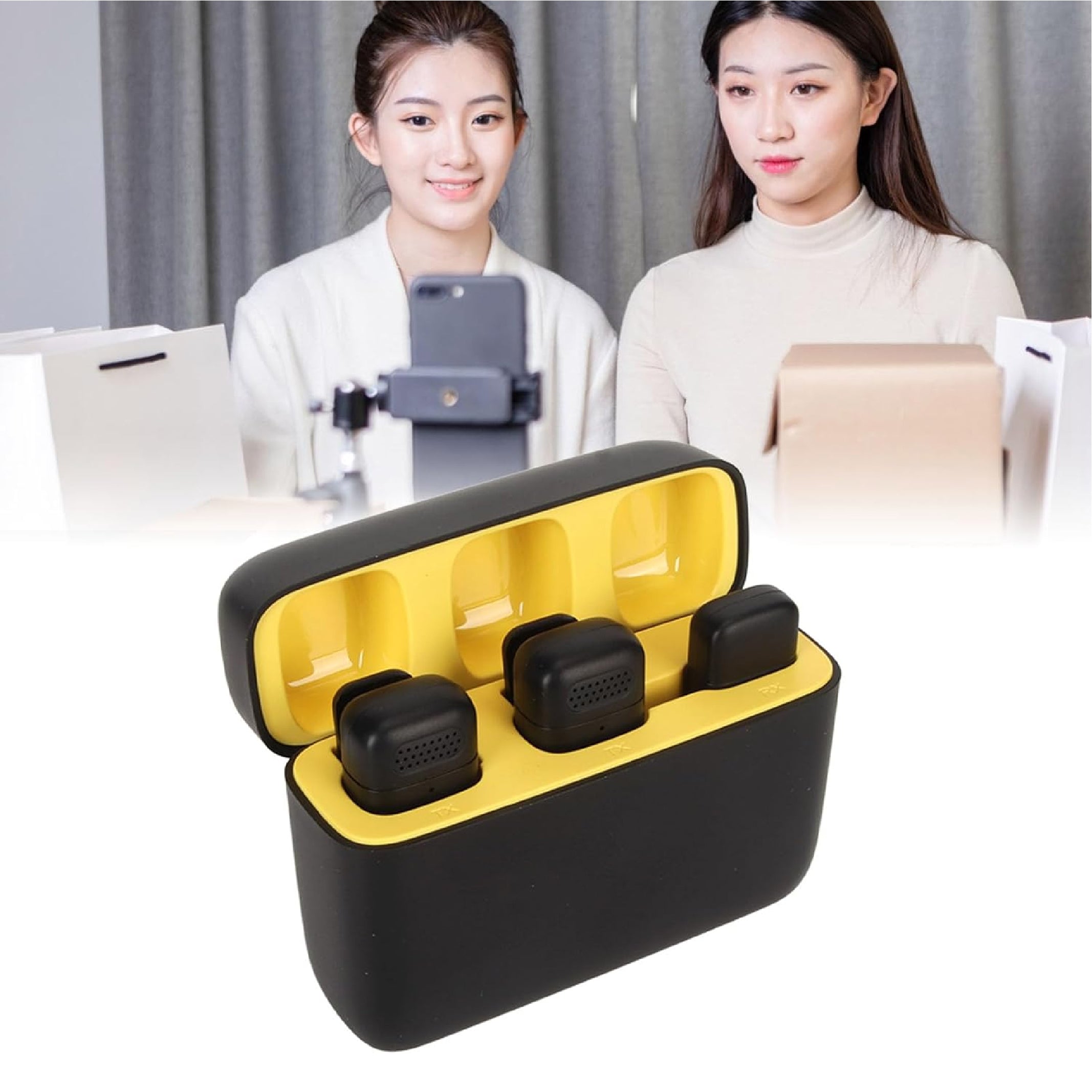 Wireless Hawk Microphone, 2.4G Type C Receiver Mini Lapel Mic with Charging Case
