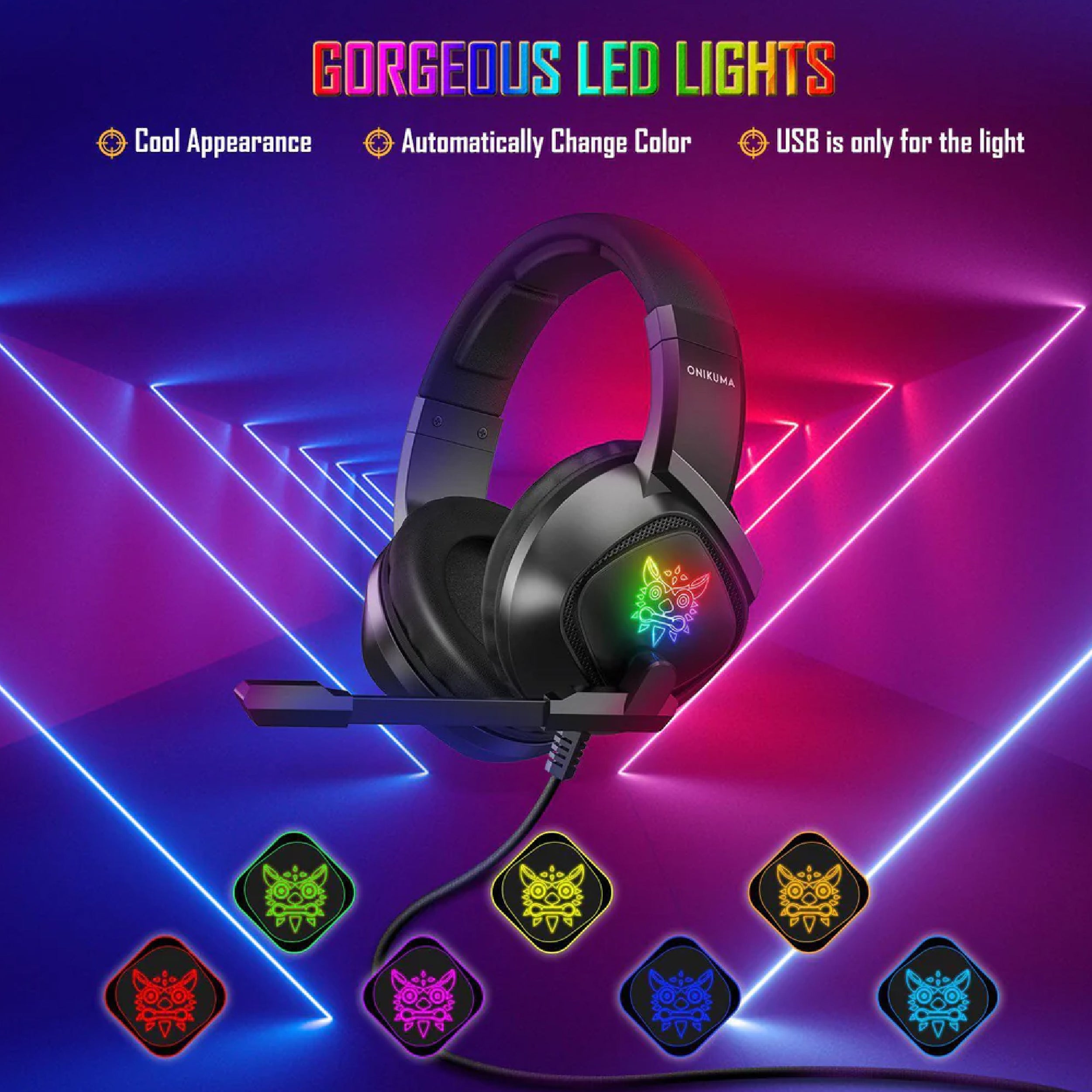 Onikuma K19 RGB Wired Stereo Gaming Headset with True Noise Cancellation