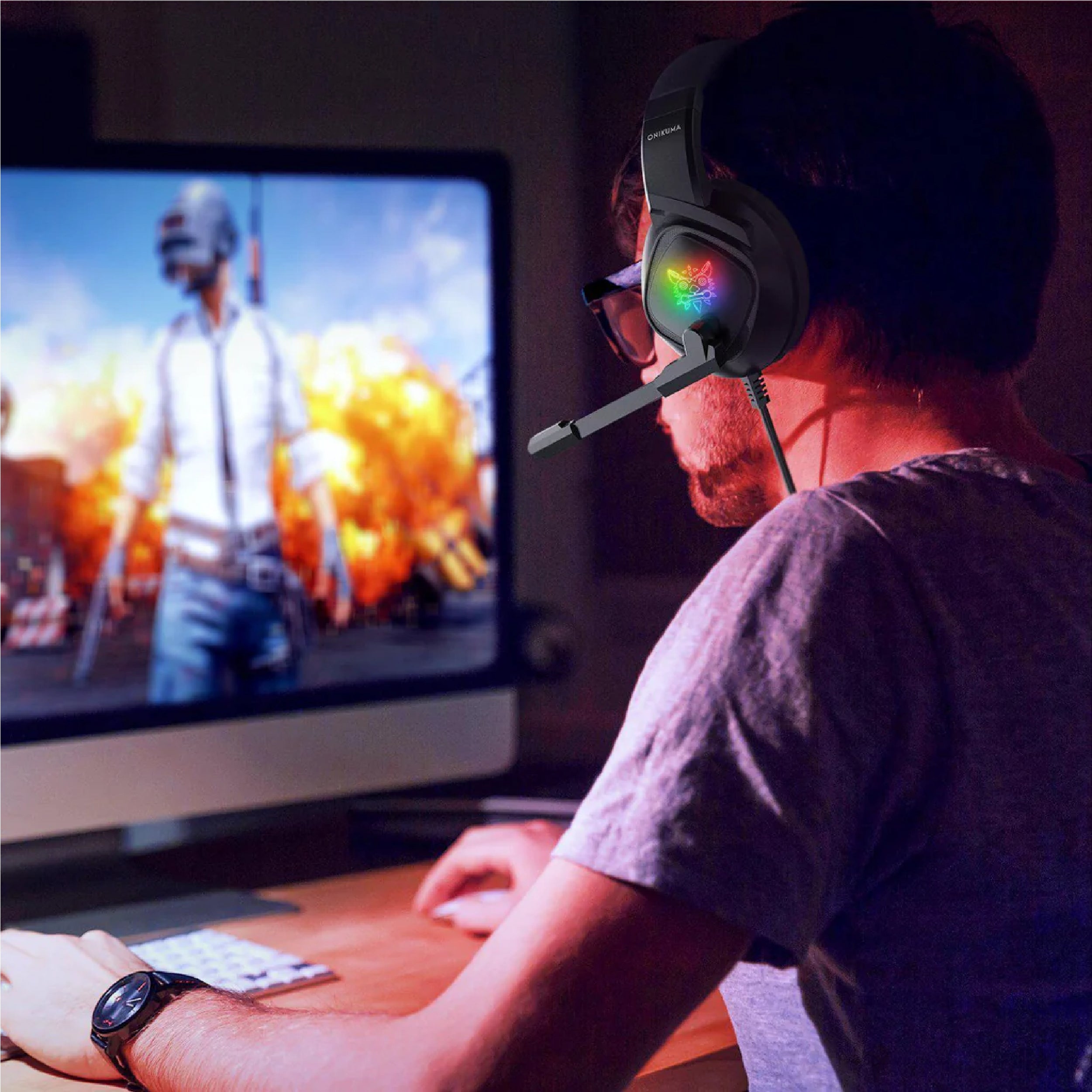 Onikuma K19 RGB Wired Stereo Gaming Headset with True Noise Cancellation