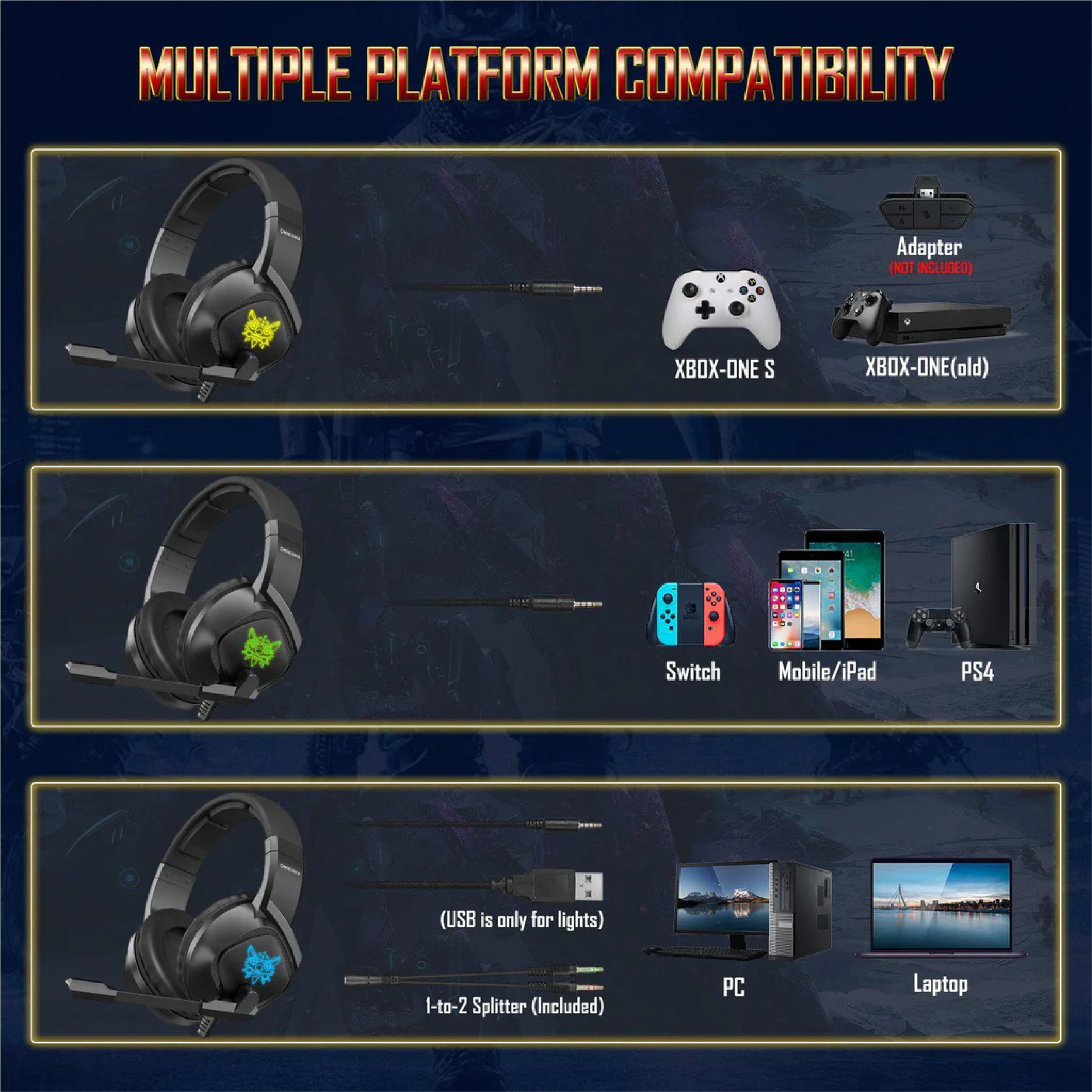 Onikuma K19 RGB Wired Stereo Gaming Headset with True Noise Cancellation