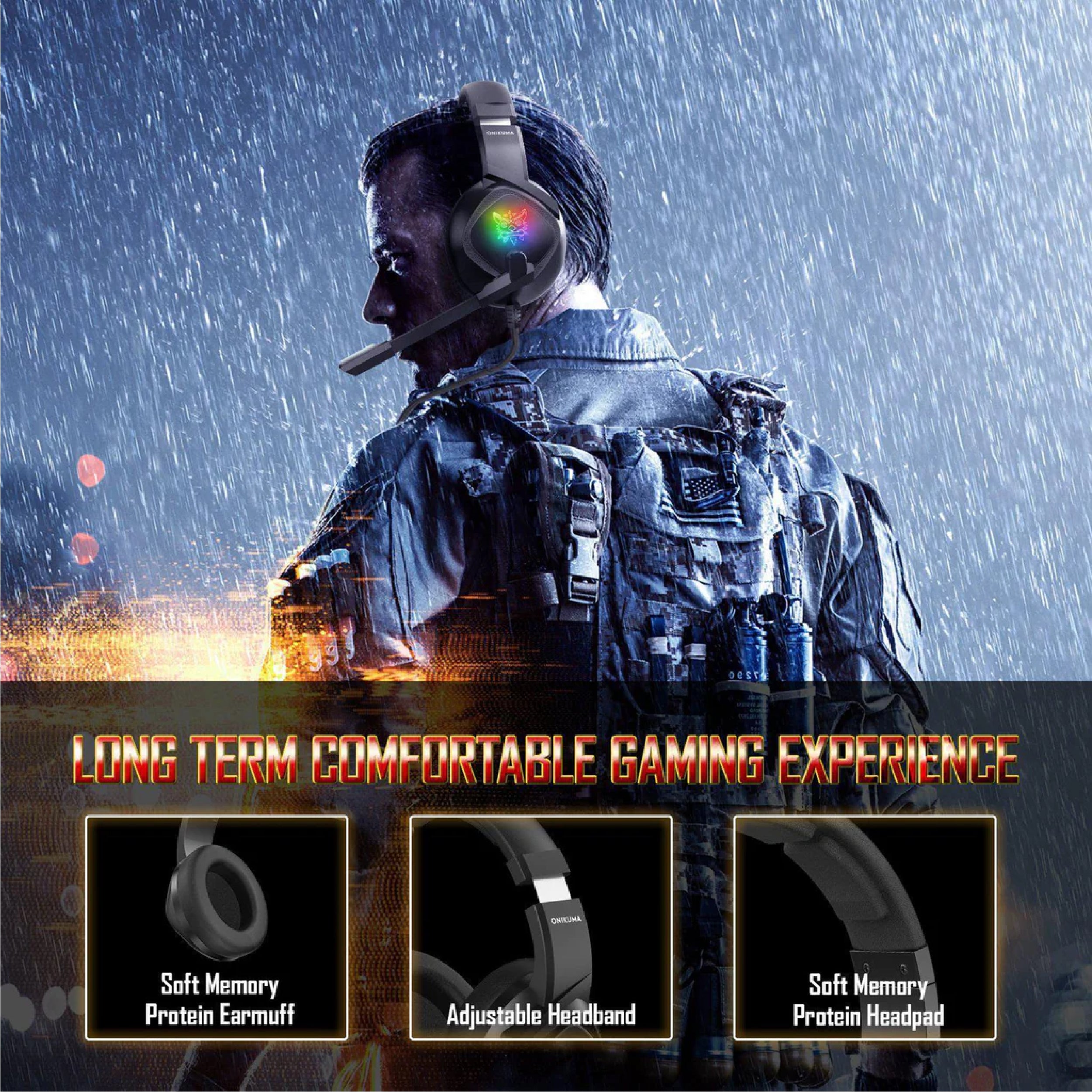 Onikuma K19 RGB Wired Stereo Gaming Headset with True Noise Cancellation